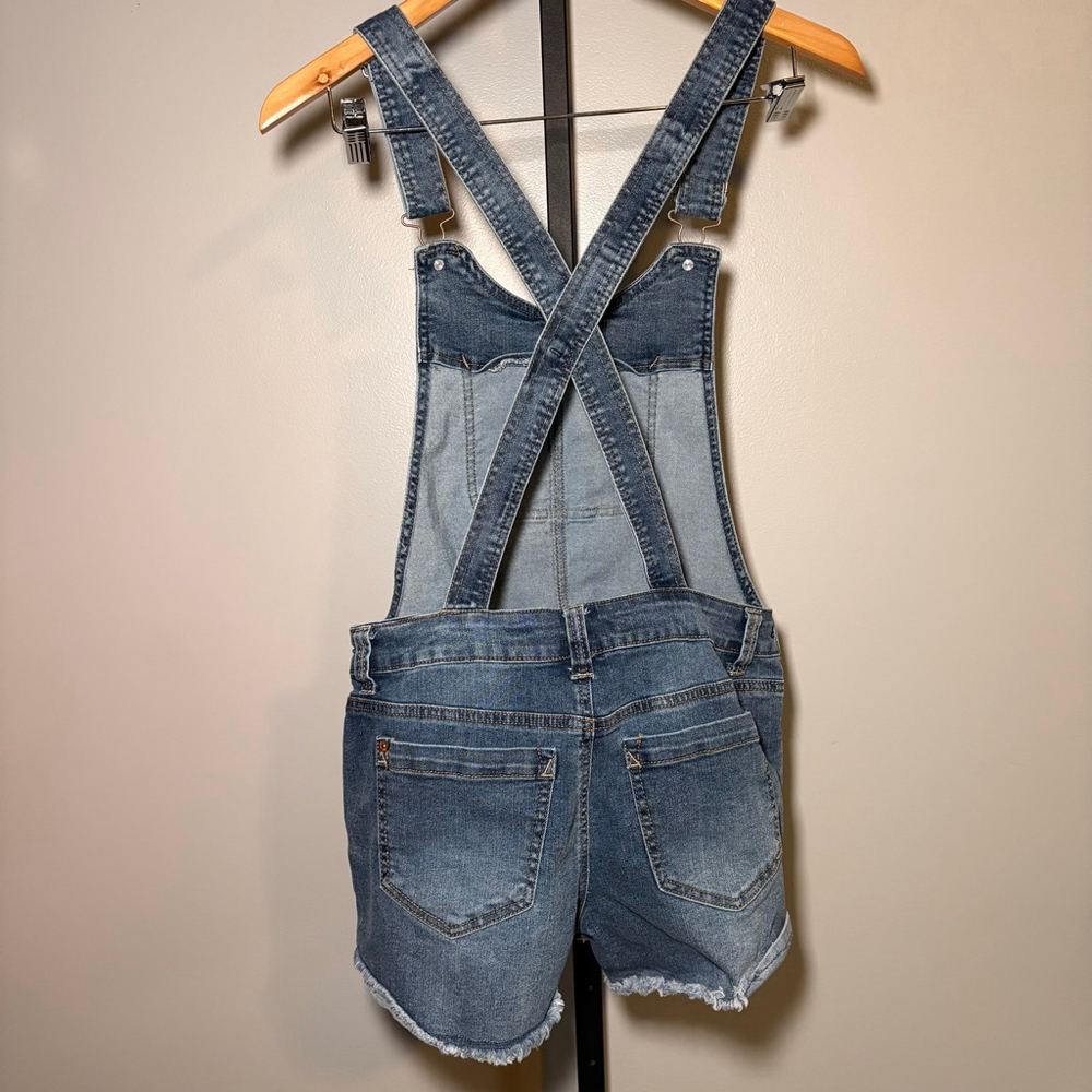 Women's WallFlower Blue Denim Distressed‎ Overall Shorts M - Picture 2 of 5